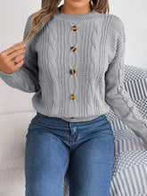 Cable-Knit Buttoned Round Neck Sweater Sweater Pullovers