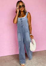 Wide Strap Denim Overalls with Pockets Denim Overalls