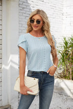 Eyelet Round Neck Petal Sleeve T-Shirt Woman T Shirts