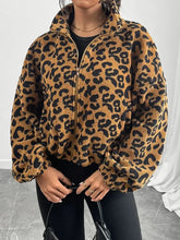 Leopard Zip Up Long Sleeve Jacket Caramel Woman Outerwear