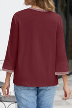 Contrast Trim Round Neck Three-Quarter Sleeve T-Shirt Woman T Shirts