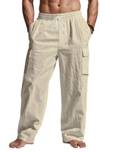Men's Full Size Drawstring Pants with Pockets Plus Size Beige Woman Sweatpants
