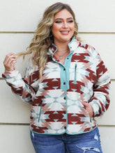 Plus Size Geometric Snap Down Long Sleeve Jacket Woman Outerwear
