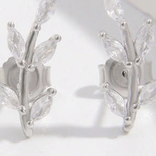 925 Sterling Silver Zircon Leaf Shape Earrings Earrings