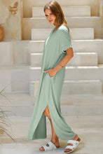 Slit Pocketed Short Sleeve Dress Woman Maxi Dress