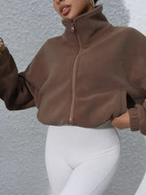 Drawstring Turtleneck Zip Up Long Sleeve Jacket Woman Outerwear