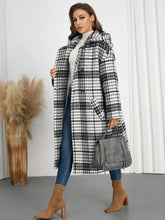 Plaid Double-Breasted Long Sleeve Longline Coat Woman Outerwear