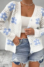 Flower Hollowed Out Button Down Long Sleeve Cardigan Woman Outerwear