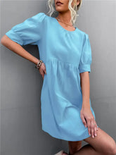 Round Neck Puff Sleeve Mini Dress Casual Dresses