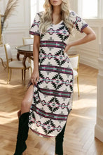 Aztec Print V-Neck Midi Dress Woman Casual Dress
