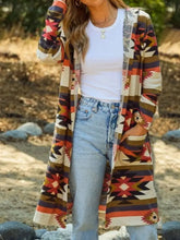 Geometric Hooded Cardigan with Pockets Multicolor Woman Outerwear