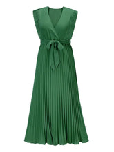 Tied Surplice Cap Sleeve Pleated Dress Maxi Dresses