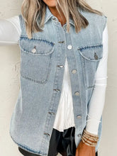 Collared Neck Button Up Denim Vest Woman Denim Tops