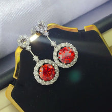 4 Carat Ruby Red Crystal Drop Earrings with Rhinestone Halo Earrings