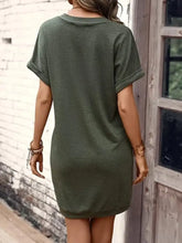 V-Neck Short Sleeve Mini Tee Dress Woman Casual Dress
