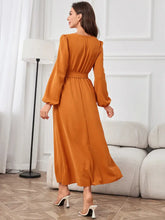 Orange tie waist puff sleeve maxi dress in satin