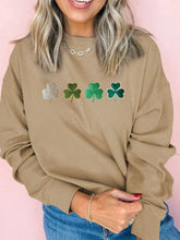 Embroidered Clover Pattern Round Neck Sweatshirt Woman Sweatshirts