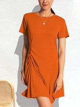 Ruched Short Sleeve Mini Tee Dress Orange Woman Casual Dress