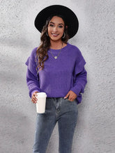 Ruffled Round Neck Dropped Shoulder Sweater Violet Sweater Pullovers