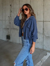 Ribbed Collared Neck Button Up Jacket Woman Outerwear