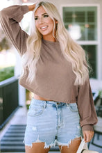 Round Neck Drop Shoulder Long Sleeve Top Mocha Woman Blouses