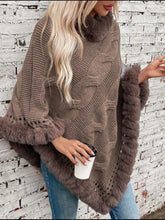 Fuzzy Hem Cable-Knit Poncho Woman Outerwear