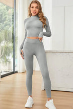 Mock Neck Long Sleeve Top and Leggings Active Set Light Gray Woman Activewear