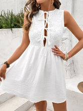 Eyelet Tie Front Sleeveless Mini Dress White Woman Casual Dress