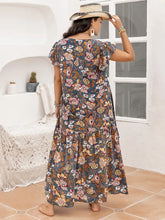 Plus Size Ruffled Printed Cap Sleeve Dress Woman Maxi Dress
