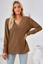 V-Neck Long Sleeve Blouse Brown Woman Blouses