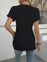 Hollow Out Waffle Knit Short Sleeve T-Shirt Woman T Shirts