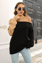 Ribbed Off-Shoulder Lantern Sleeve Pullover Sweater Sweater Pullovers