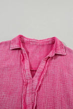 Mineral Wash Crinkle Split Neck Raw Hem Tiered Dress Casual Dresses