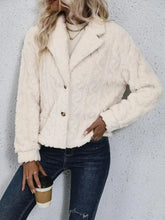 Fuzzy Button Up Collared Neck Jacket Woman Outerwear