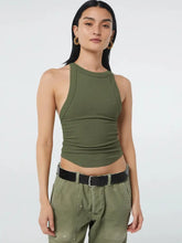 Halter Neck Ribbed Cropped Top Army Green Tanks & Camis