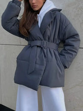 Puffer Long Sleeve Winter Coat with Belt Woman Outerwear