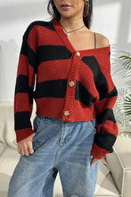 Striped Button Up Dropped Shoulder Cardigan Woman Outerwear