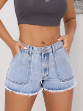 Raw Hem Pocketed Denim Shorts Denim Shorts