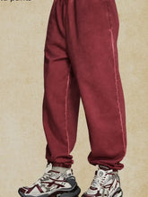Men's Elastic Waist Joggers Burgundy Woman Sweatpants