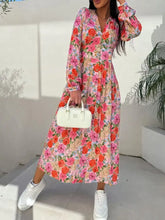 Floral Print Long Sleeve V-Neck Dress Woman Casual Dress