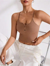 Ribbed Half Button Cropped Active Cami Woman Activewear