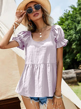 Scoop Neck Flounce Sleeve Blouse Lilac Woman Blouses