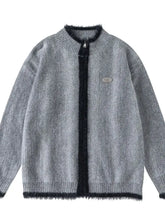 Men's Zip-Up Cardigan with Contrast Trim Gray Cardigans