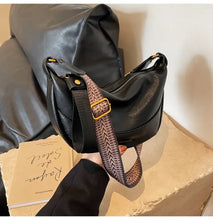 Leather Shoulder Bag with Woven Strap Black onesize Shoulder Bags