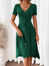V-Neck Short Sleeve Dress Moss Woman Casual Dress