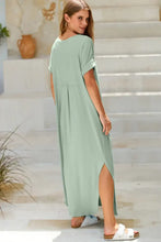 Slit Pocketed Short Sleeve Dress Woman Maxi Dress