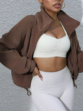 Drawstring Turtleneck Zip Up Long Sleeve Jacket Woman Outerwear