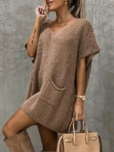 V-Neck Short Sleeve Sweater with Pockets Sweater Pullovers
