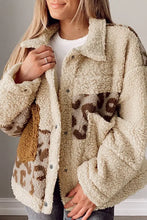 Pocketed Leopard Collared Neck Sherpa Jacket Cream Woman Outerwear