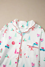 Christmas Printed Collared Neck Top and Pants Lounge Set Woman Loungewear Sets